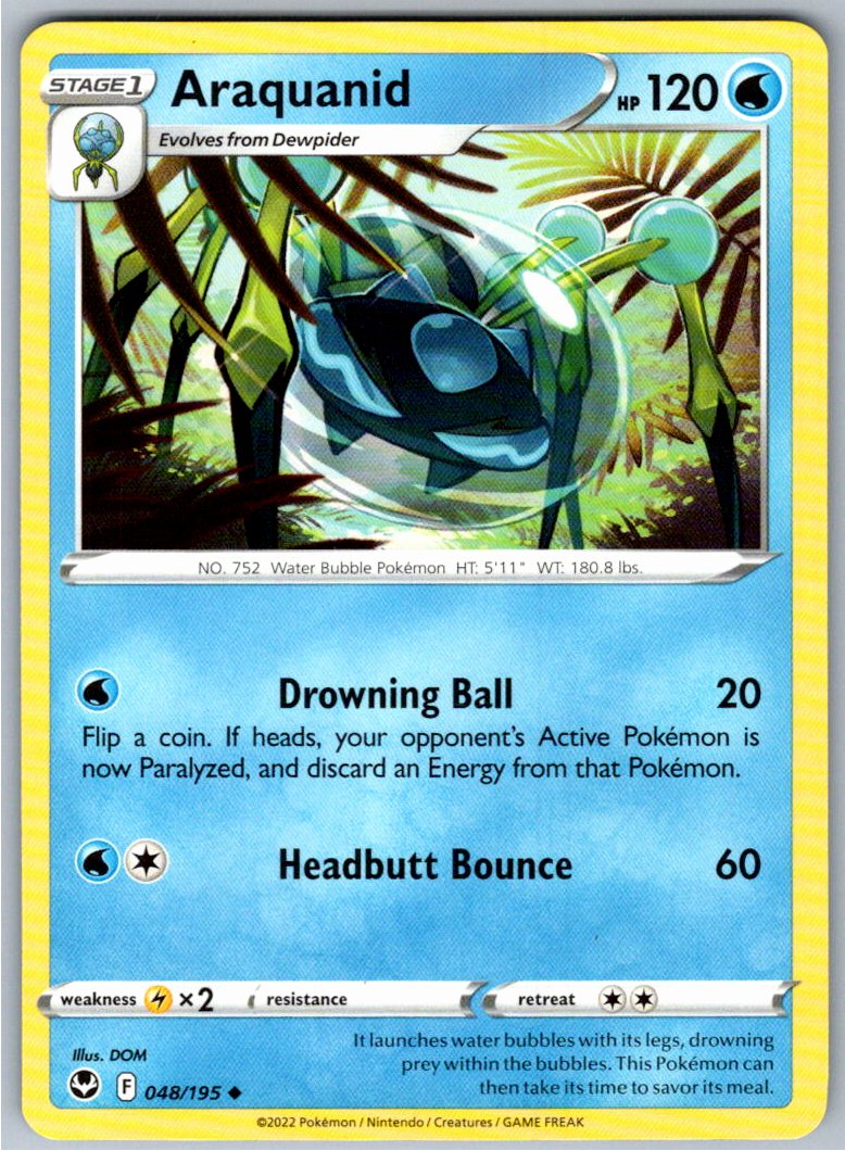 Pokemon Araquanid Water 048/195 SWSH12: Silver Tempest Uncommon NM