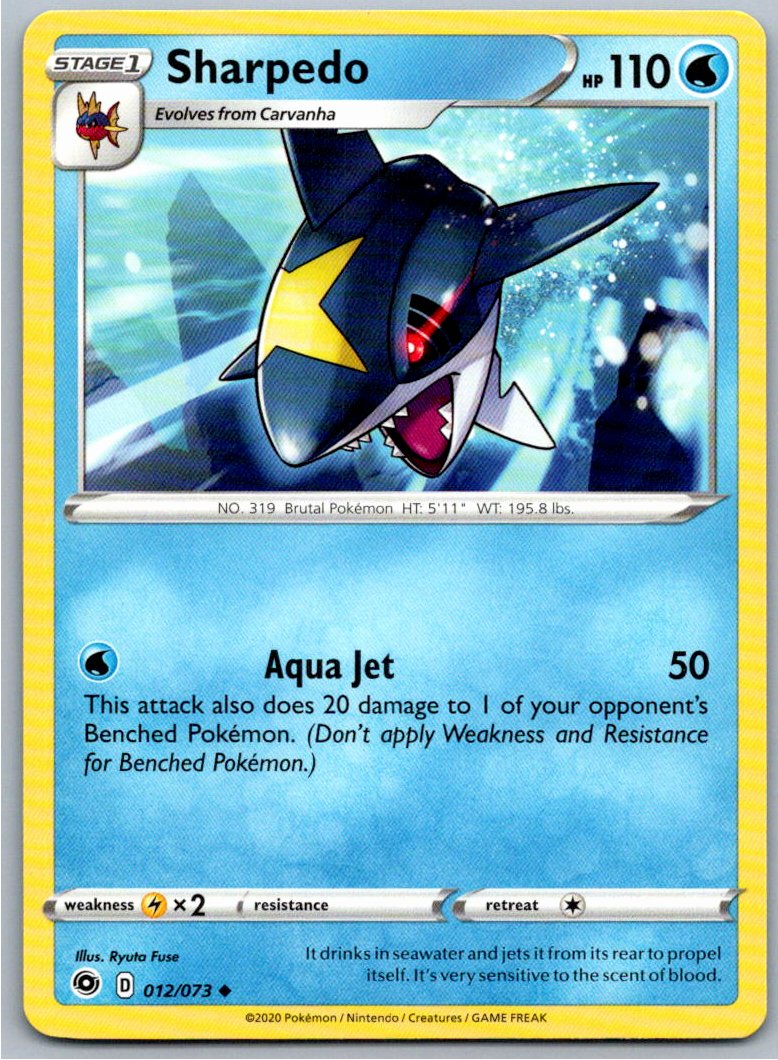 Pokemon Sharpedo Water 12/73 Champion's Path Uncommon NM