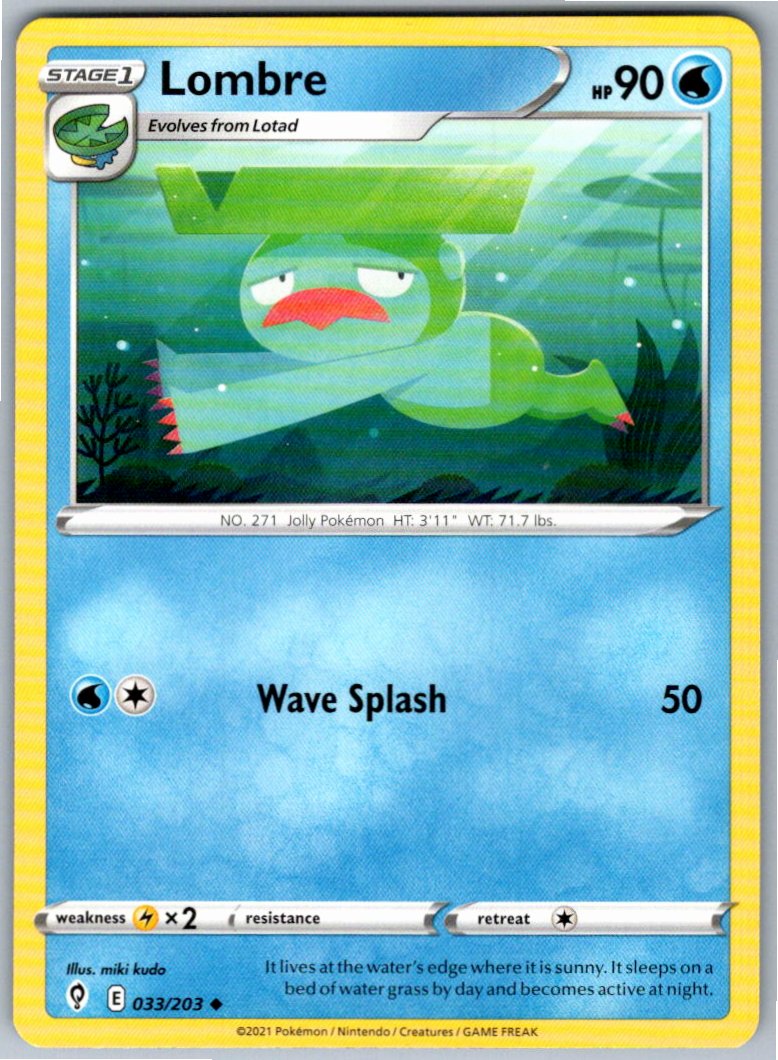 Pokemon Lombre Water 033/203 SWSH07: Evolving Skies Uncommon NM