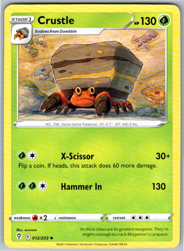 Pokemon Crustle Grass 012/203 SWSH07: Evolving Skies Uncommon NM