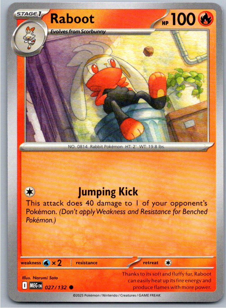 Pokemon Raboot Fire 027/132 ME01: Mega Evolution Common NM