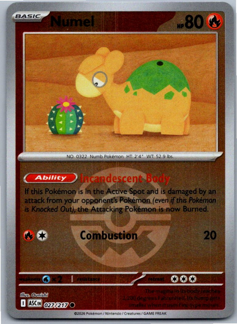 Pokemon Numel - (Energy Symbol Pattern) Fire 027/217 ME: Ascended Heroes Common Reverse Holo NM