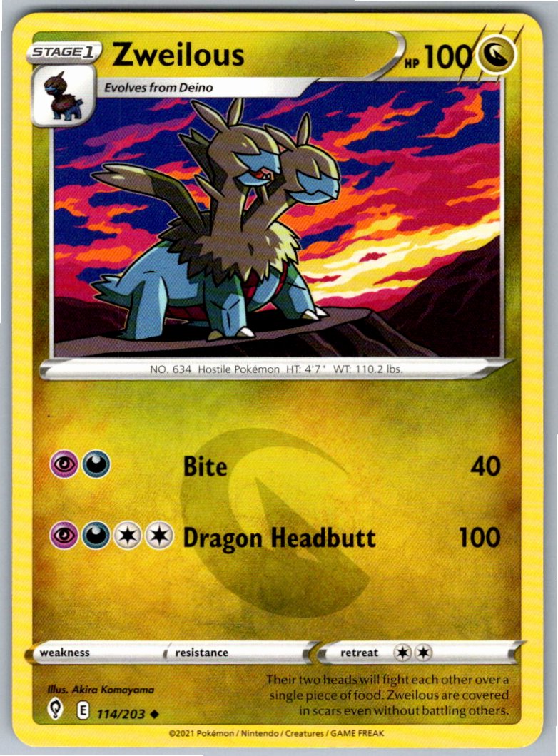 Pokemon Zweilous Dragon 114/203 SWSH07: Evolving Skies Uncommon NM