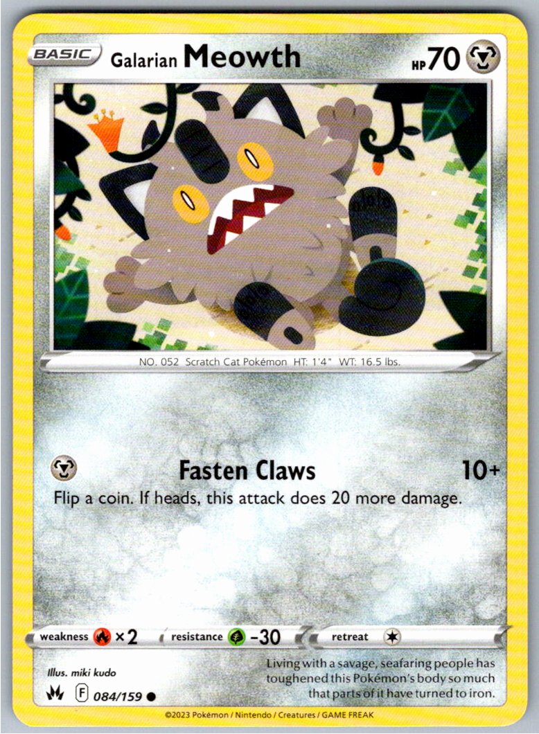 Pokemon Galarian Meowth Metal 084/159 SWSH: Crown Zenith Common NM