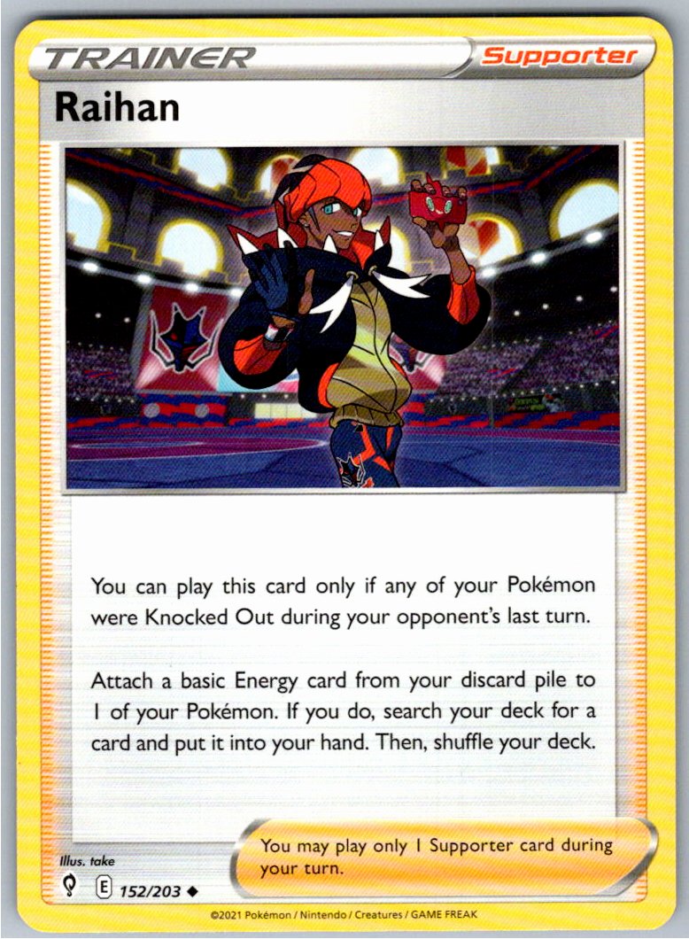 Pokemon Raihan Supporter 152/203 SWSH07: Evolving Skies Uncommon NM