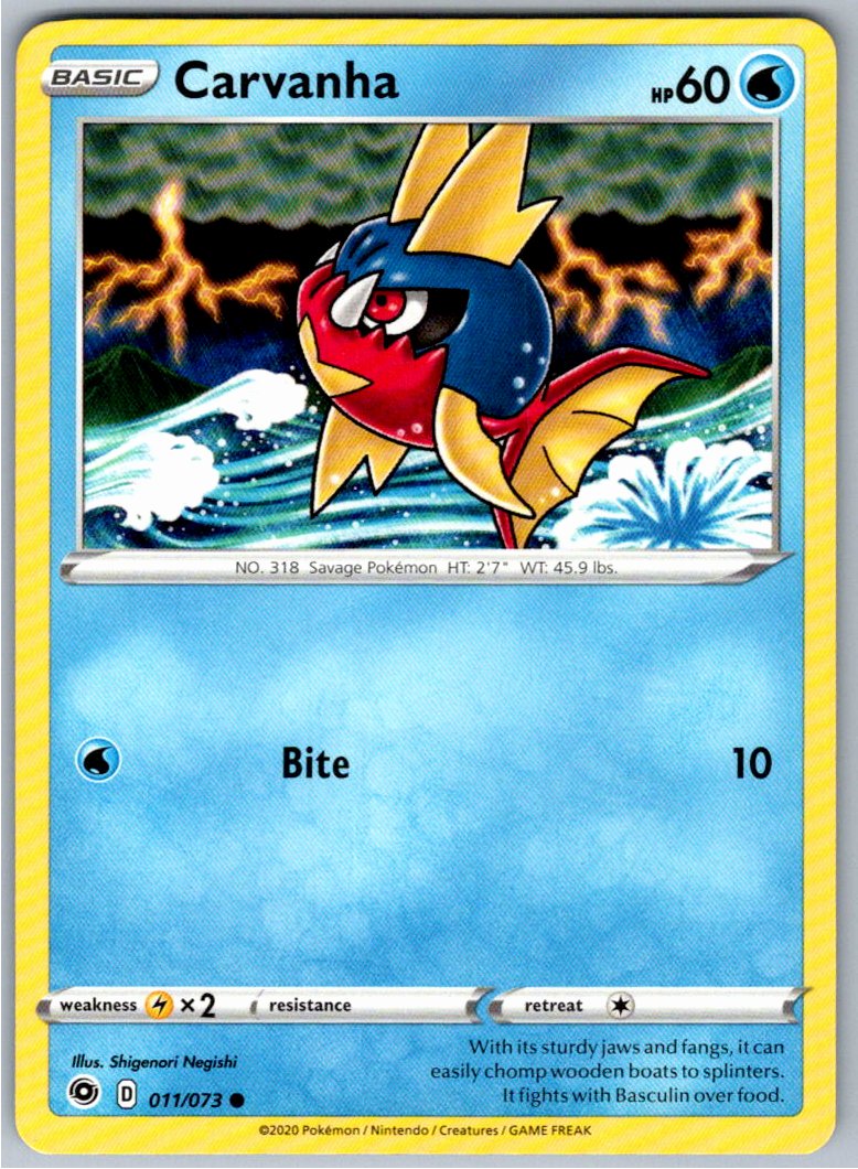 Pokemon Carvanha Water 11/73 Champion's Path Common NM