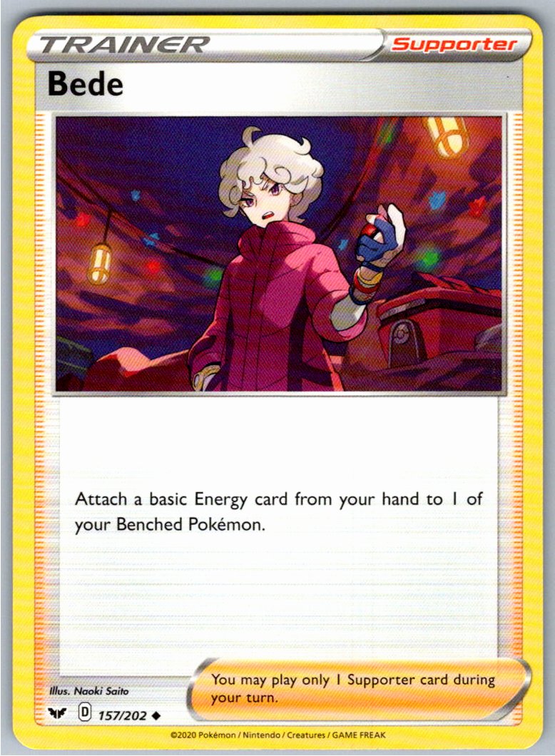 Pokemon Bede Supporter 157/202 SWSH01: Sword & Shield Base Set Uncommon NM
