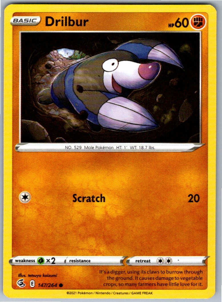 Pokemon Drilbur Fighting 147/264 SWSH08: Fusion Strike Common NM