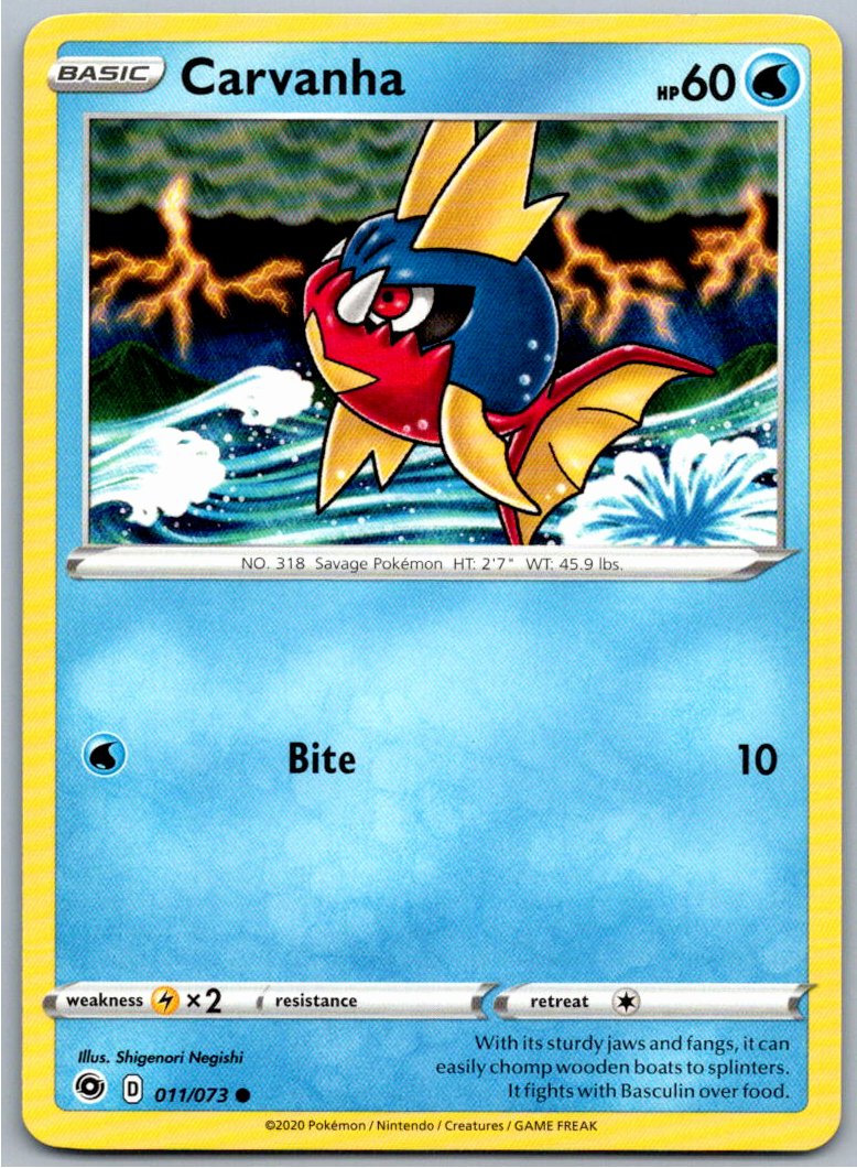Pokemon Carvanha Water 11/73 Champion's Path Common NM