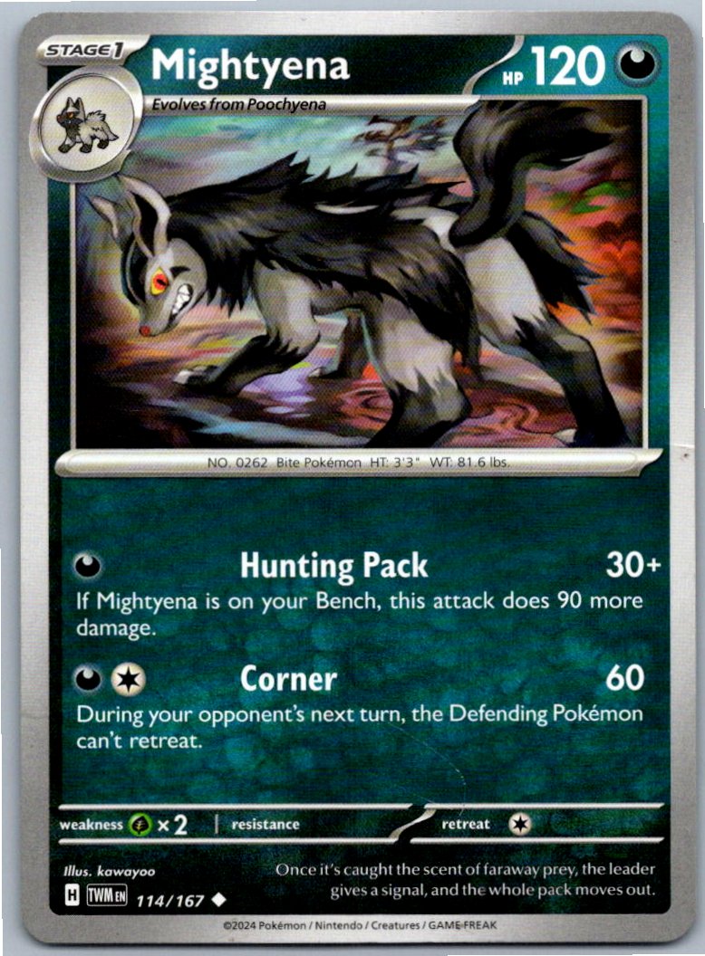 Pokemon Mightyena Darkness 114/167 SV06: Twilight Masquerade Uncommon NM