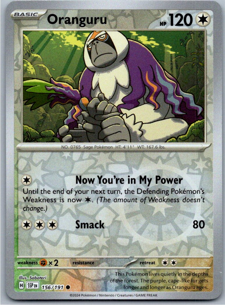 Pokemon Oranguru Colorless 156/191 SV08: Surging Sparks Common NM