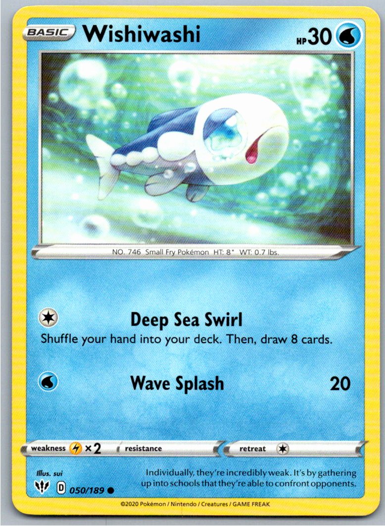 Pokemon Wishiwashi Water 050/189 SWSH03: Darkness Ablaze Common NM