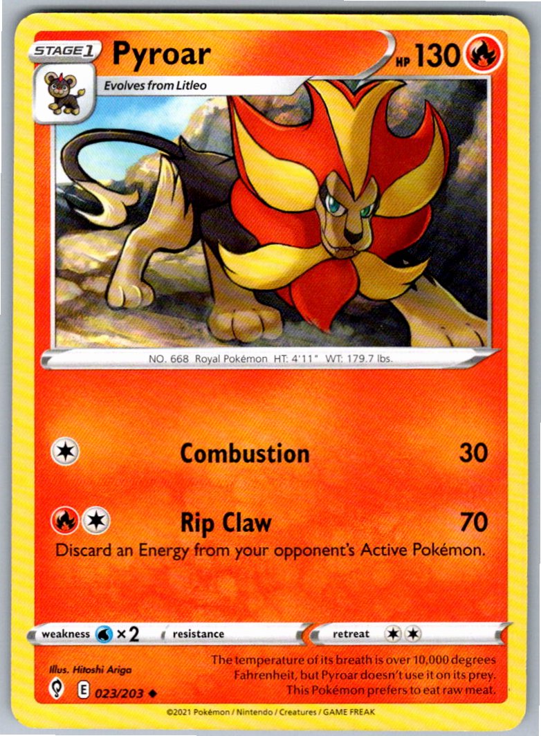 Pokemon Pyroar Fire 023/203 SWSH07: Evolving Skies Uncommon NM