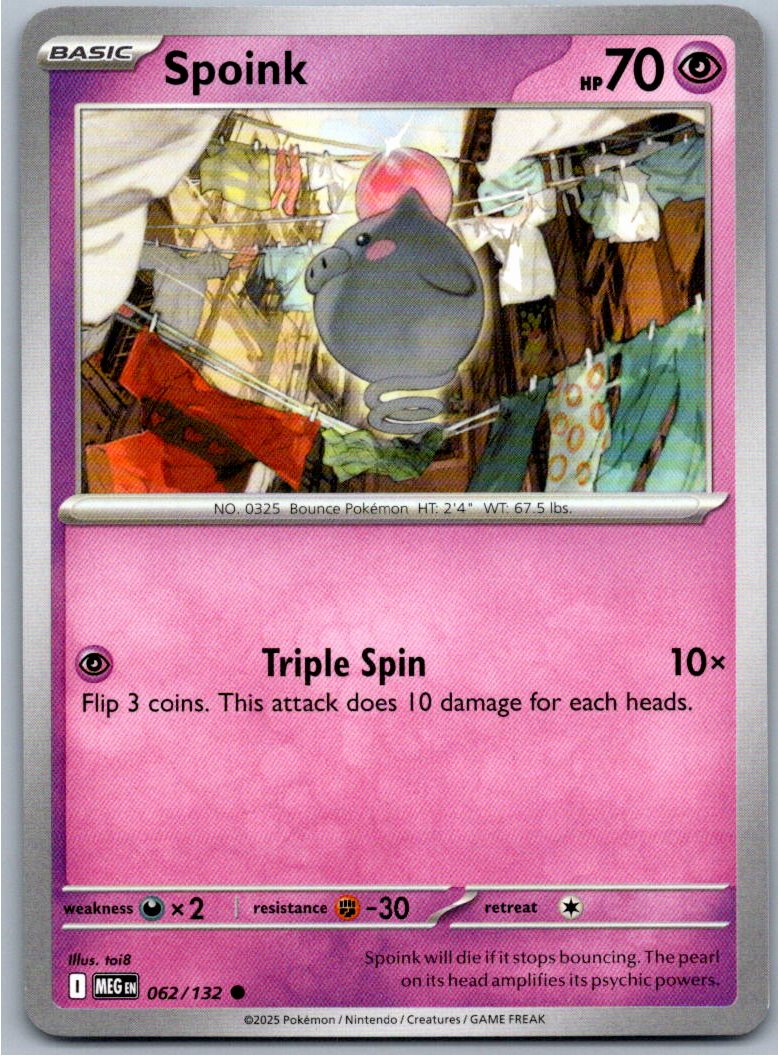Pokemon Spoink Psychic 062/132 ME01: Mega Evolution Common NM