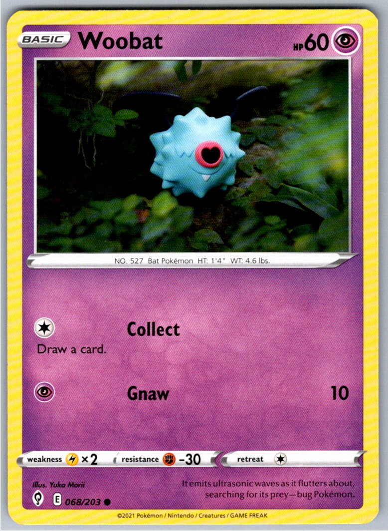 Pokemon Woobat Psychic 068/203 SWSH07: Evolving Skies Common NM
