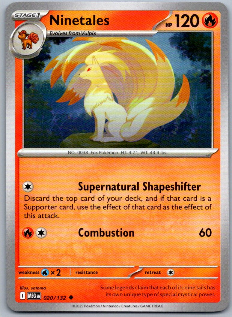 Pokemon Ninetales Fire 020/132 ME01: Mega Evolution Uncommon NM