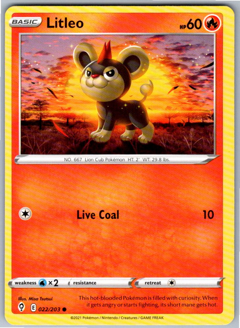 Pokemon Litleo Fire 022/203 SWSH07: Evolving Skies Common NM