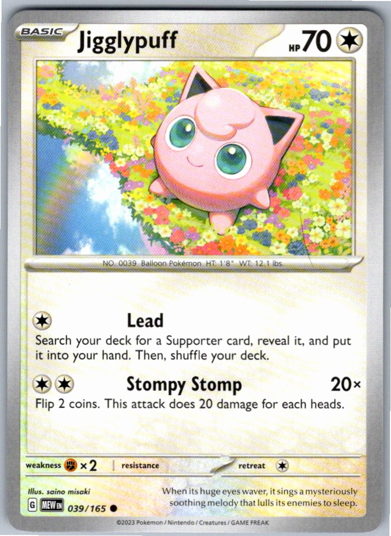 Pokemon Jigglypuff Colorless 039/165 SV: Scarlet & Violet 151 Common NM