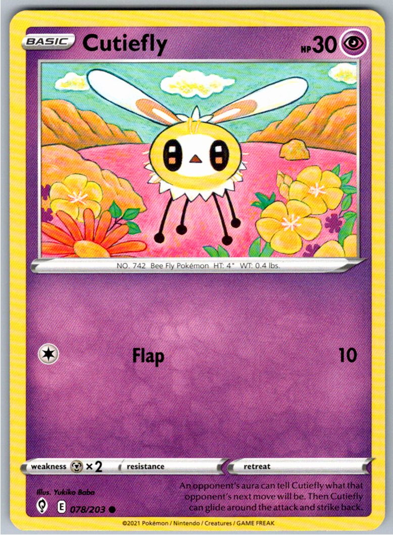Pokemon Cutiefly Psychic 078/203 SWSH07: Evolving Skies Common NM