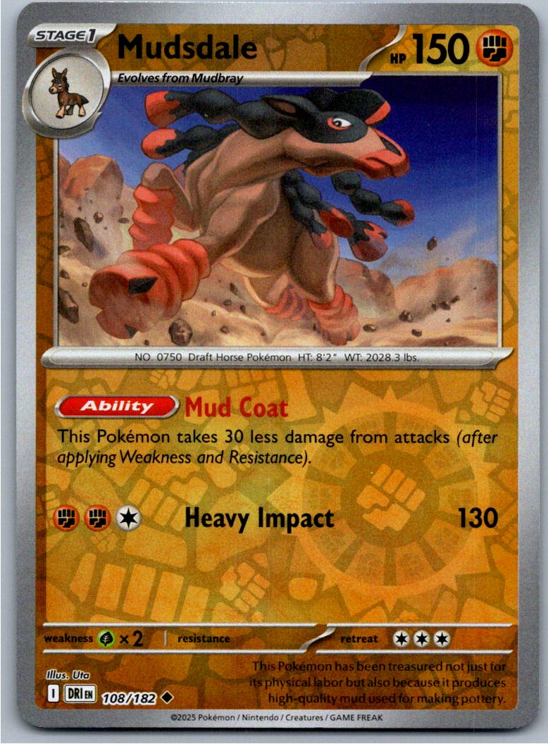 Pokemon Mudsdale Fighting 108/182 SV10: Destined Rivals Uncommon NM