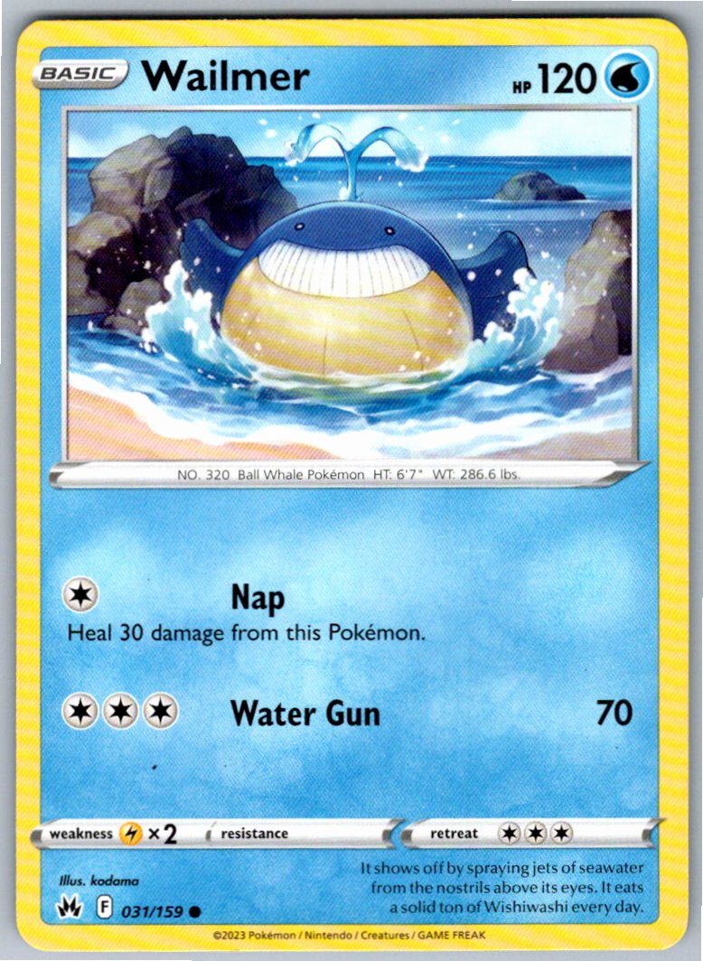 Pokemon Wailmer Water 031/159 SWSH: Crown Zenith Common NM