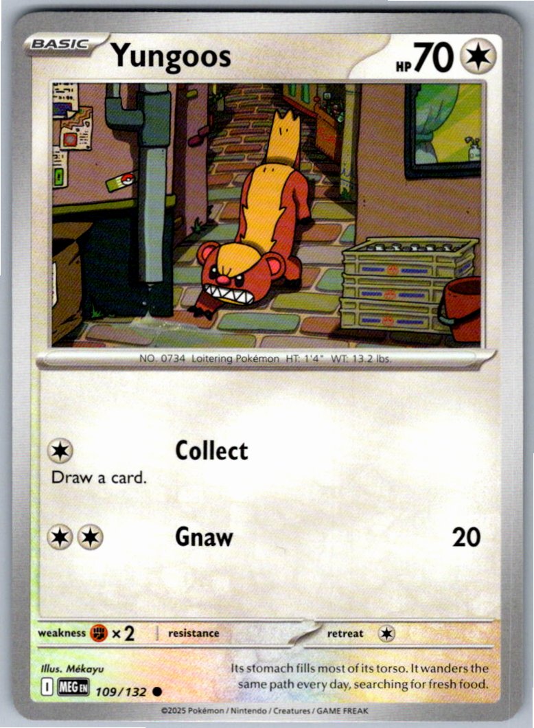 Pokemon Yungoos Colorless 109/132 ME01: Mega Evolution Common NM