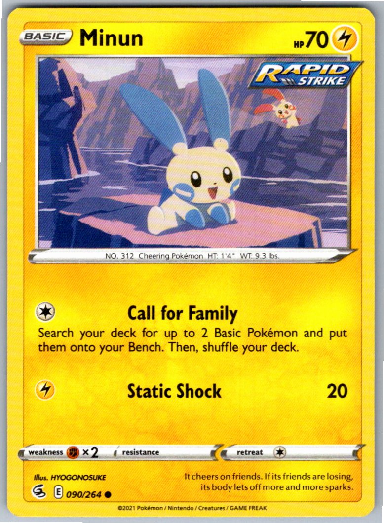 Pokemon Minun Lightning 090/264 SWSH08: Fusion Strike Common NM