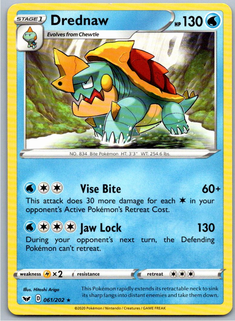 Pokemon Drednaw Water 061/202 SWSH01: Sword & Shield Base Set Rare NM