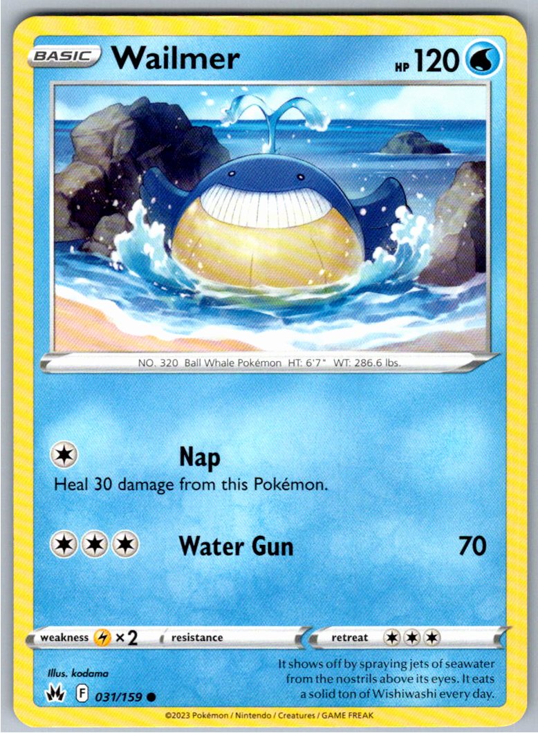 Pokemon Wailmer Water 031/159 SWSH: Crown Zenith Common NM