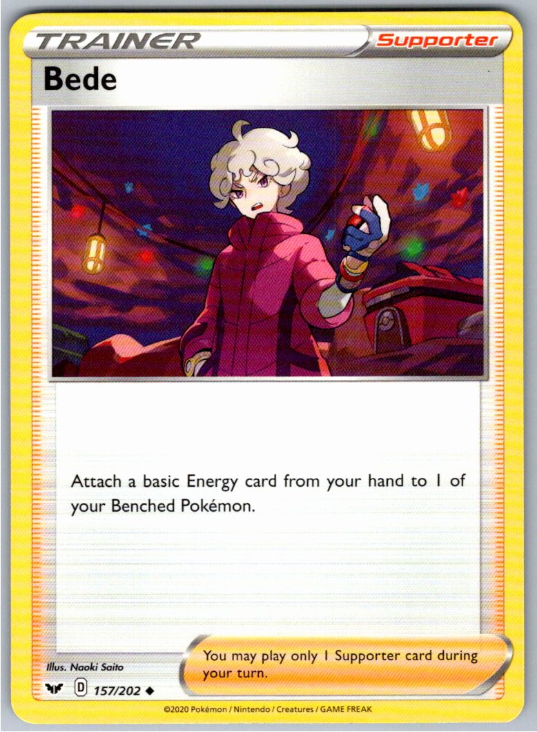 Pokemon Bede Supporter 157/202 SWSH01: Sword & Shield Base Set Uncommon NM