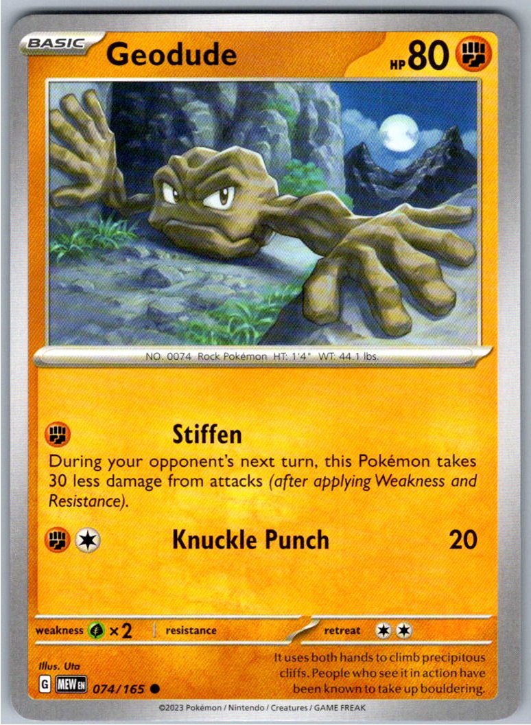 Pokemon Geodude Fighting 074/165 SV: Scarlet & Violet 151 Common NM