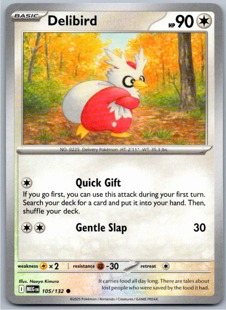 Pokemon Delibird Colorless 105/132 ME01: Mega Evolution Common NM