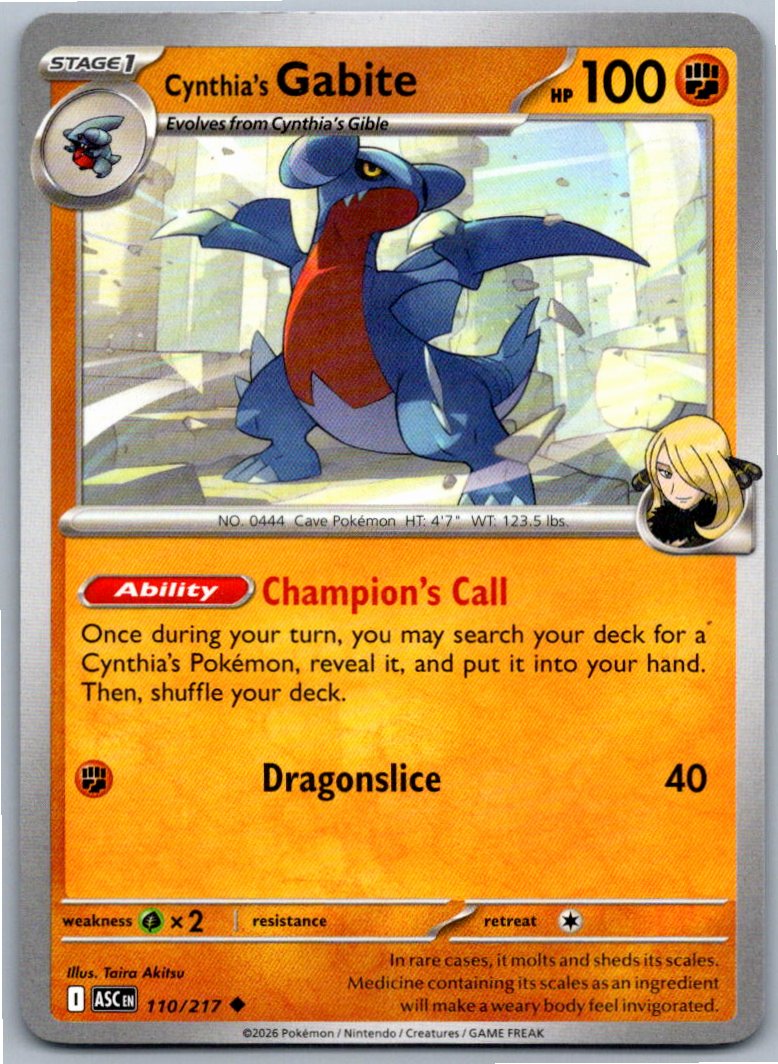 Pokemon Cynthia's Gabite Fighting 110/217 ME: Ascended Heroes Uncommon NM
