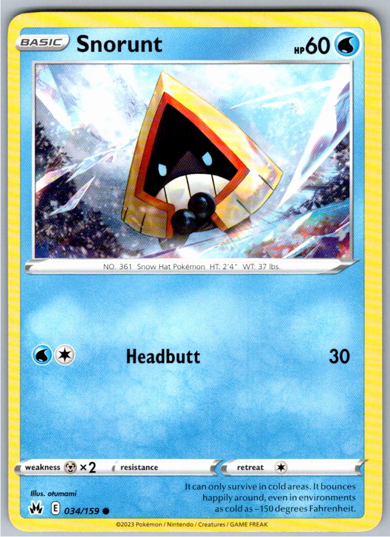 Pokemon Snorunt Water 034/159 SWSH: Crown Zenith Common NM