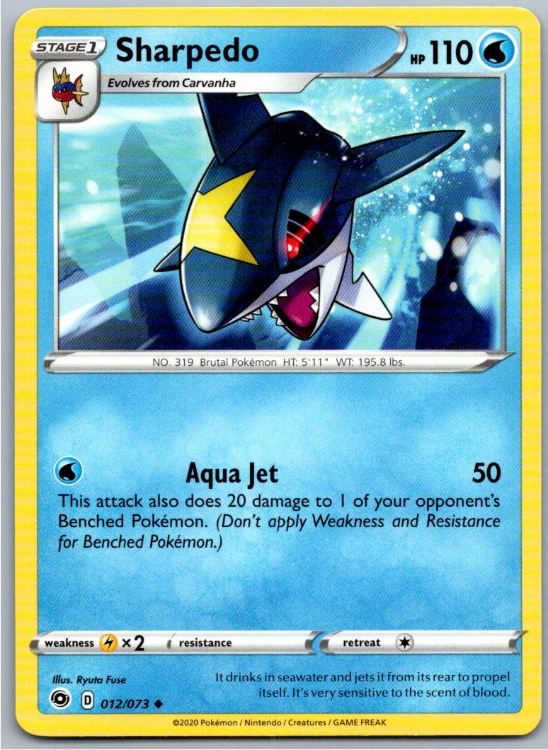 Pokemon Sharpedo Water 12/73 Champion's Path Uncommon NM