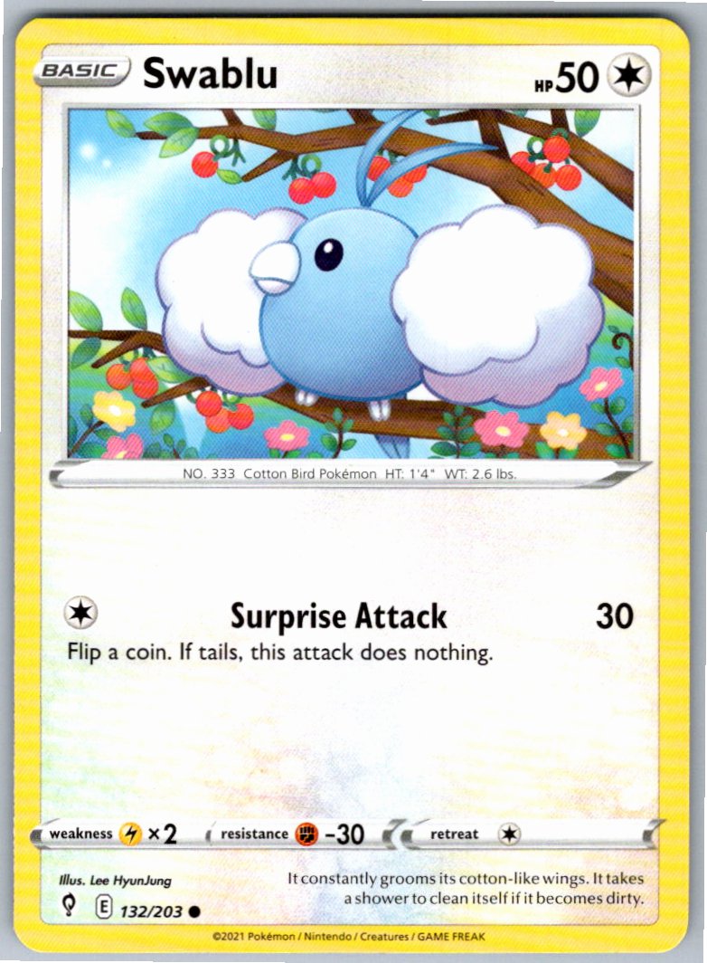 Pokemon Swablu Colorless 132/203 SWSH07: Evolving Skies Common NM