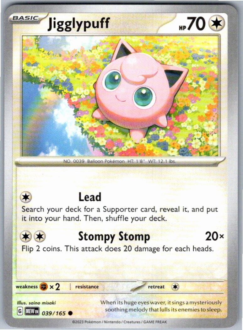 Pokemon Jigglypuff Colorless 039/165 SV: Scarlet & Violet 151 Common NM