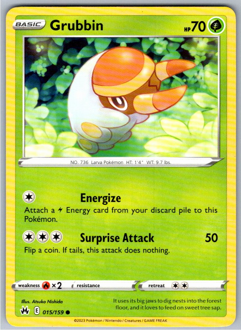 Pokemon Grubbin Grass 015/159 SWSH: Crown Zenith Common NM