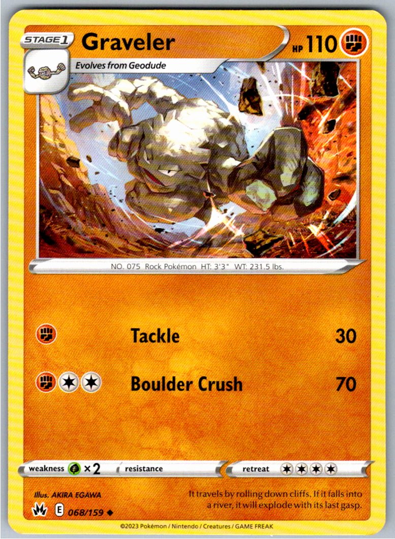 Pokemon Graveler Fighting 068/159 SWSH: Crown Zenith Uncommon NM