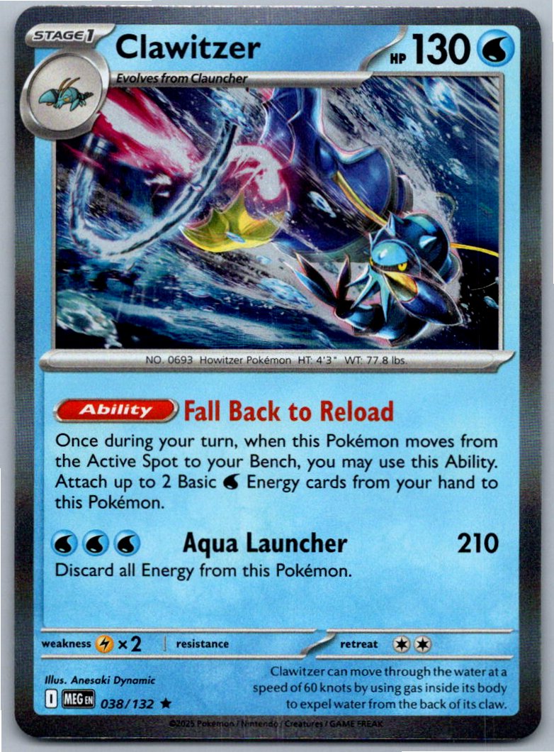 Pokemon Clawitzer Water 038/132 ME01: Mega Evolution Rare Holo NM