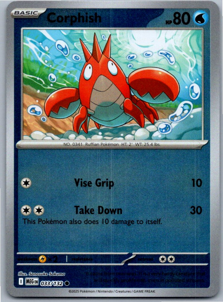 Pokemon Corphish Water 033/132 ME01: Mega Evolution Common NM