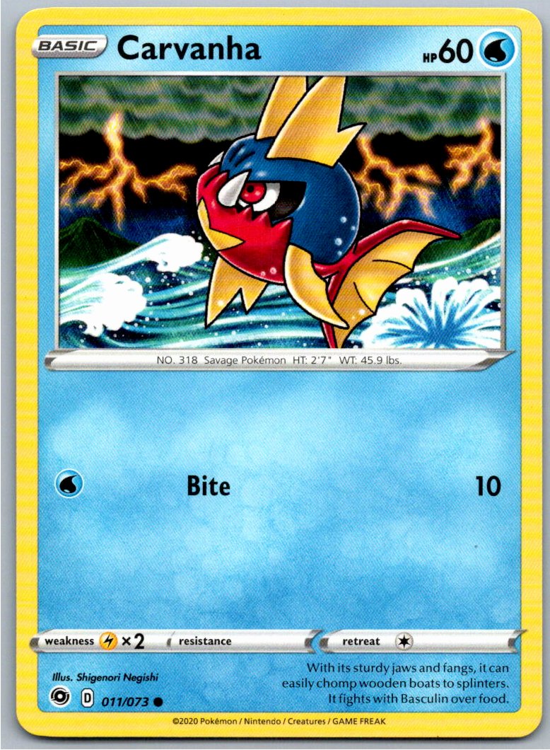 Pokemon Carvanha Water 11/73 Champion's Path Common NM