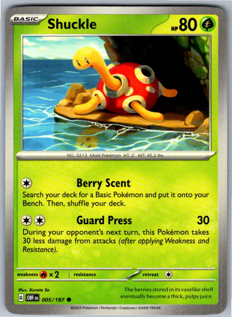 Pokemon Shuckle Grass 005/197 SV03: Obsidian Flames Common NM